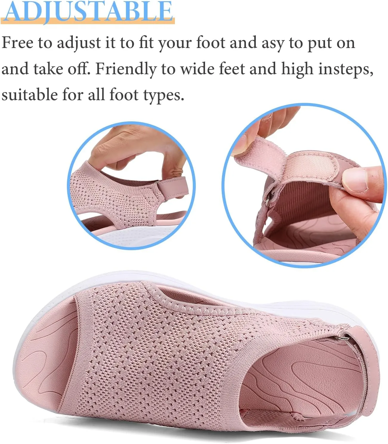 Women Arch Support Orthotic Walking Sandals Open Toe Adjustable Ankle Strap