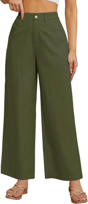 Women Casual Baggy Pants Wide Leg Elastic Waist Comfy Long Trendy Lounge Trousers with Pockets