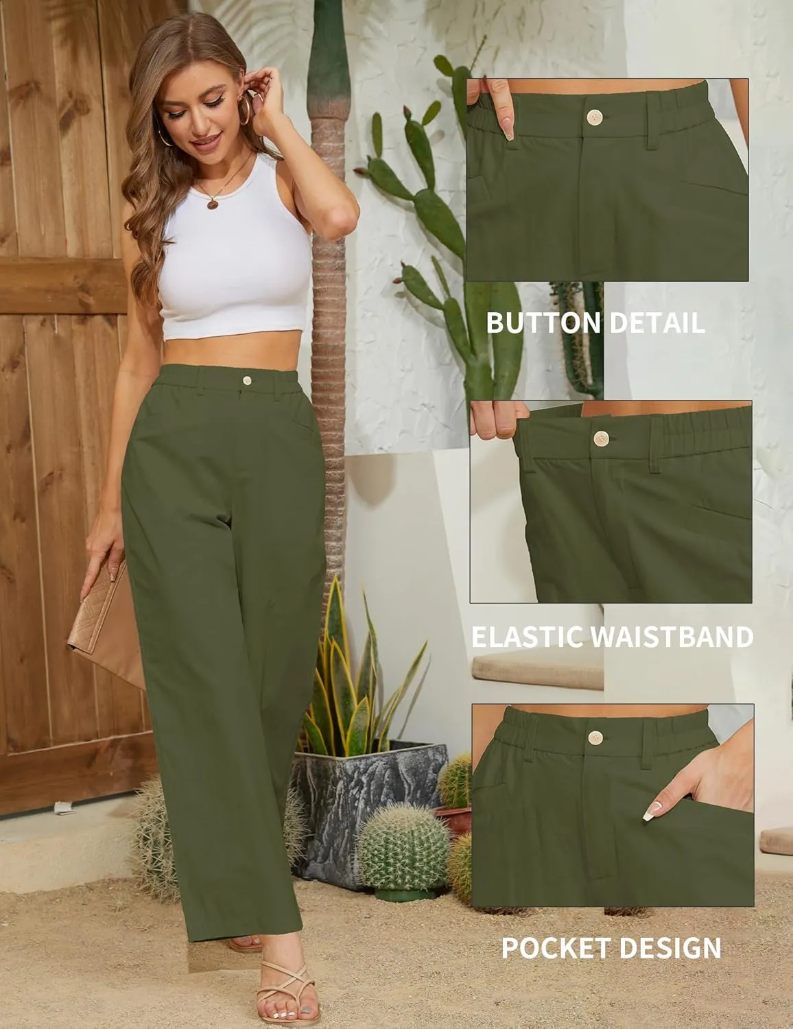 Women Casual Baggy Pants Wide Leg Elastic Waist Comfy Long Trendy Lounge Trousers with Pockets