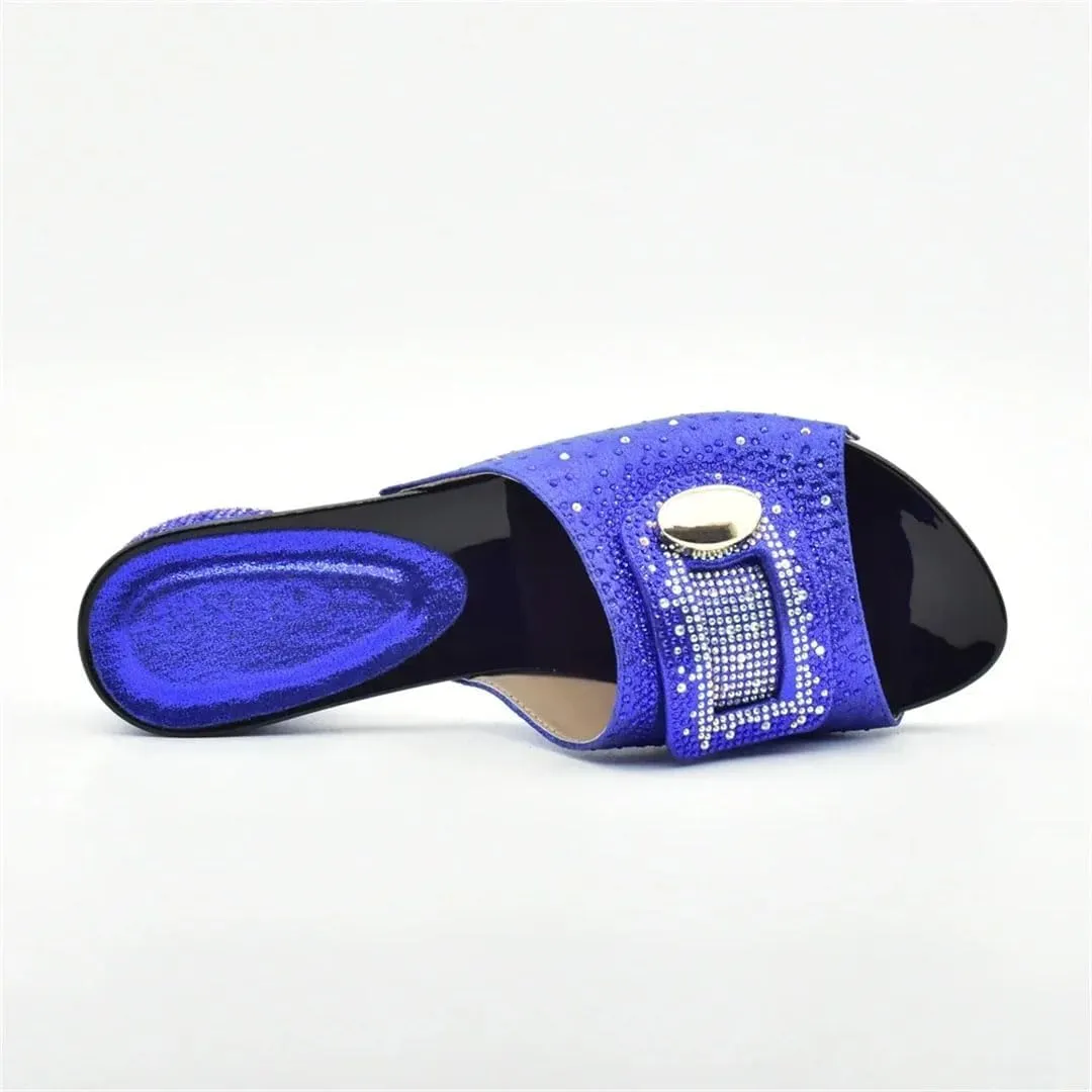 Women Luxury Rhinestone Designer Slip-On Slingback Pumps with Round Toe and Medium Heel for Party