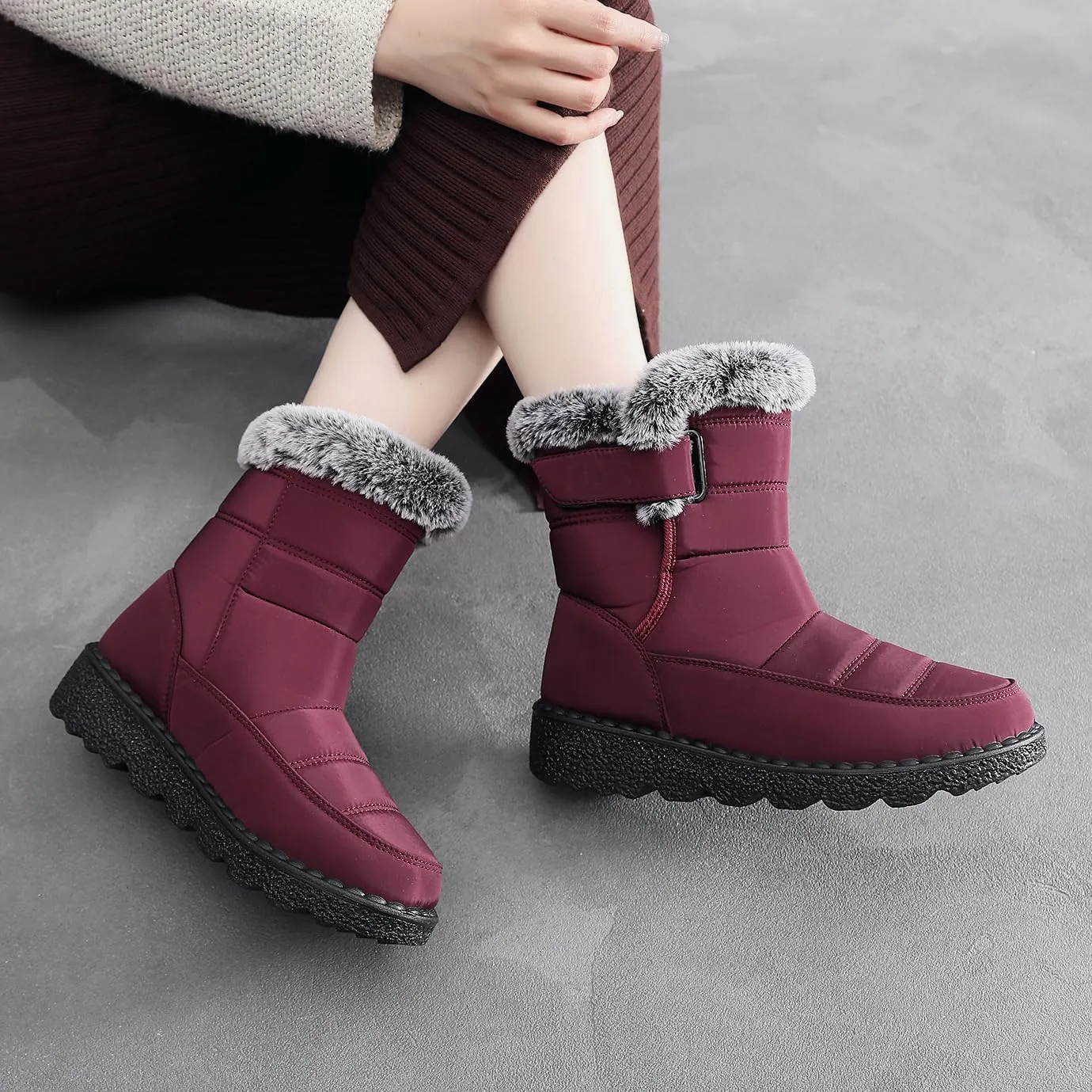 Women Men Lightweight Snow Boots Winter Anti-Slip Ankle Booties Waterproof Slip On Warm Fur Lined Sneaker