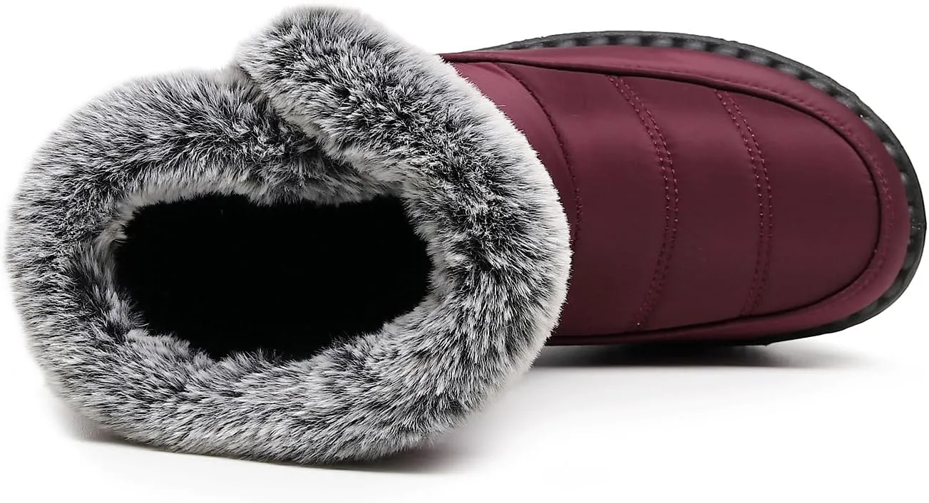 Women Men Lightweight Snow Boots Winter Anti-Slip Ankle Booties Waterproof Slip On Warm Fur Lined Sneaker