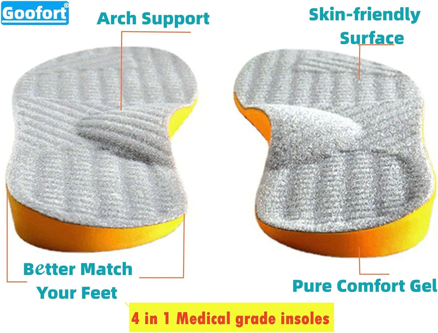 Women Men Posture Correcting Orthotic Insoles 4 in 1 Gel Insoles Flat feet Arch Support Orthopedic overpronation Supination Plantar Fasciitis Metatarsalgia X/O Valgus Varus Shoe Inserts