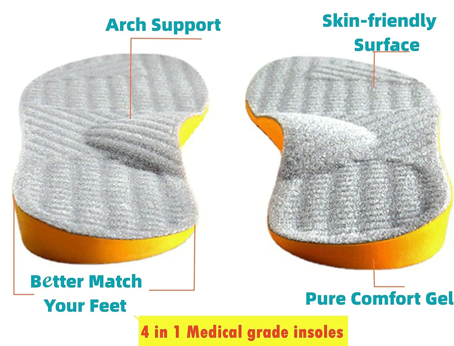 Women Men Posture Correcting Orthotic Insoles 4 in 1 Gel Insoles Flat feet Arch Support Orthopedic overpronation Supination Plantar Fasciitis Metatarsalgia X/O Valgus Varus Shoe Inserts