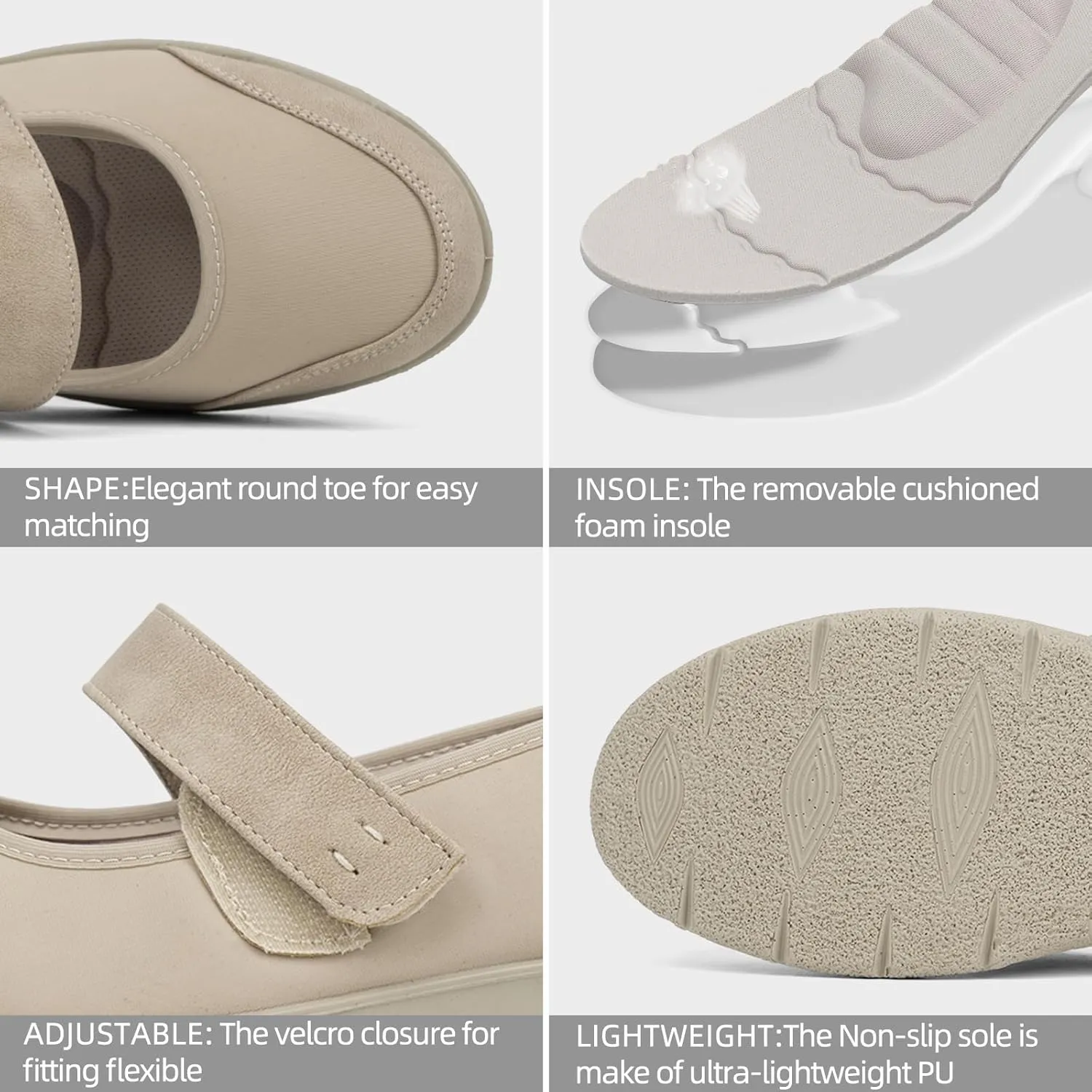 Women Orthopedic Mary Jane Flats Comfortable Bunions Walking Shoes Round Toe Lightweight Orthotic Shoes with Arch Support