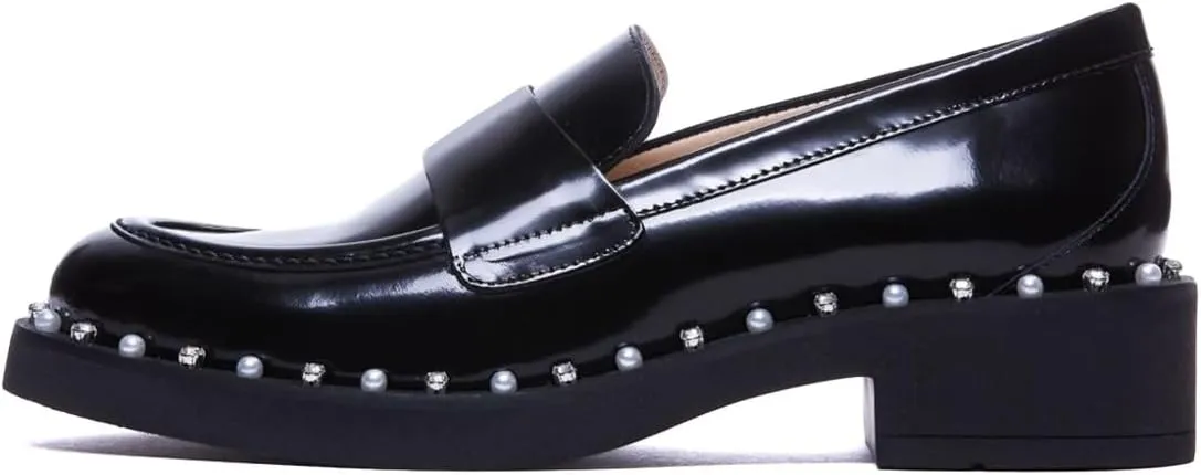 Women Vintage Chunky Low Heel Studded Loafers Closed Round Toe Slip On Pumps Office Business Outfit Shoes Size 4-16 US
