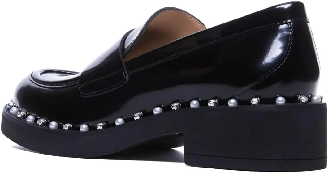 Women Vintage Chunky Low Heel Studded Loafers Closed Round Toe Slip On Pumps Office Business Outfit Shoes Size 4-16 US