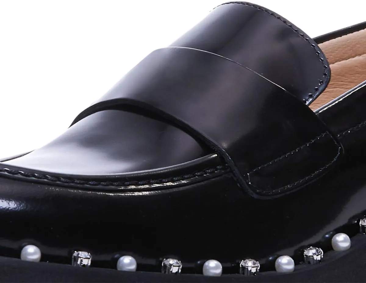 Women Vintage Chunky Low Heel Studded Loafers Closed Round Toe Slip On Pumps Office Business Outfit Shoes Size 4-16 US