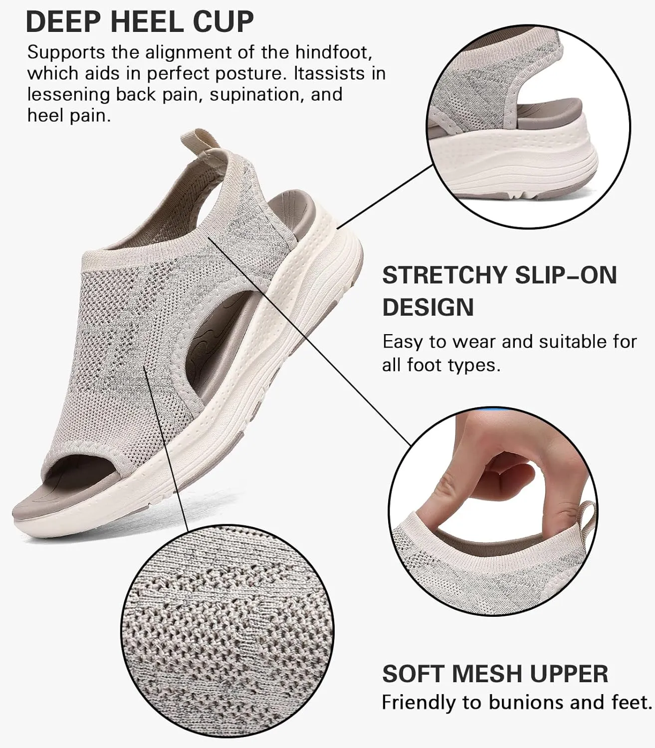 Women Walking Sandals Arch Support Orthotic Comfortable Plantar Fasciitis Non-slip Casual Open Toe Sport Sandals for Athletic Summer Beach