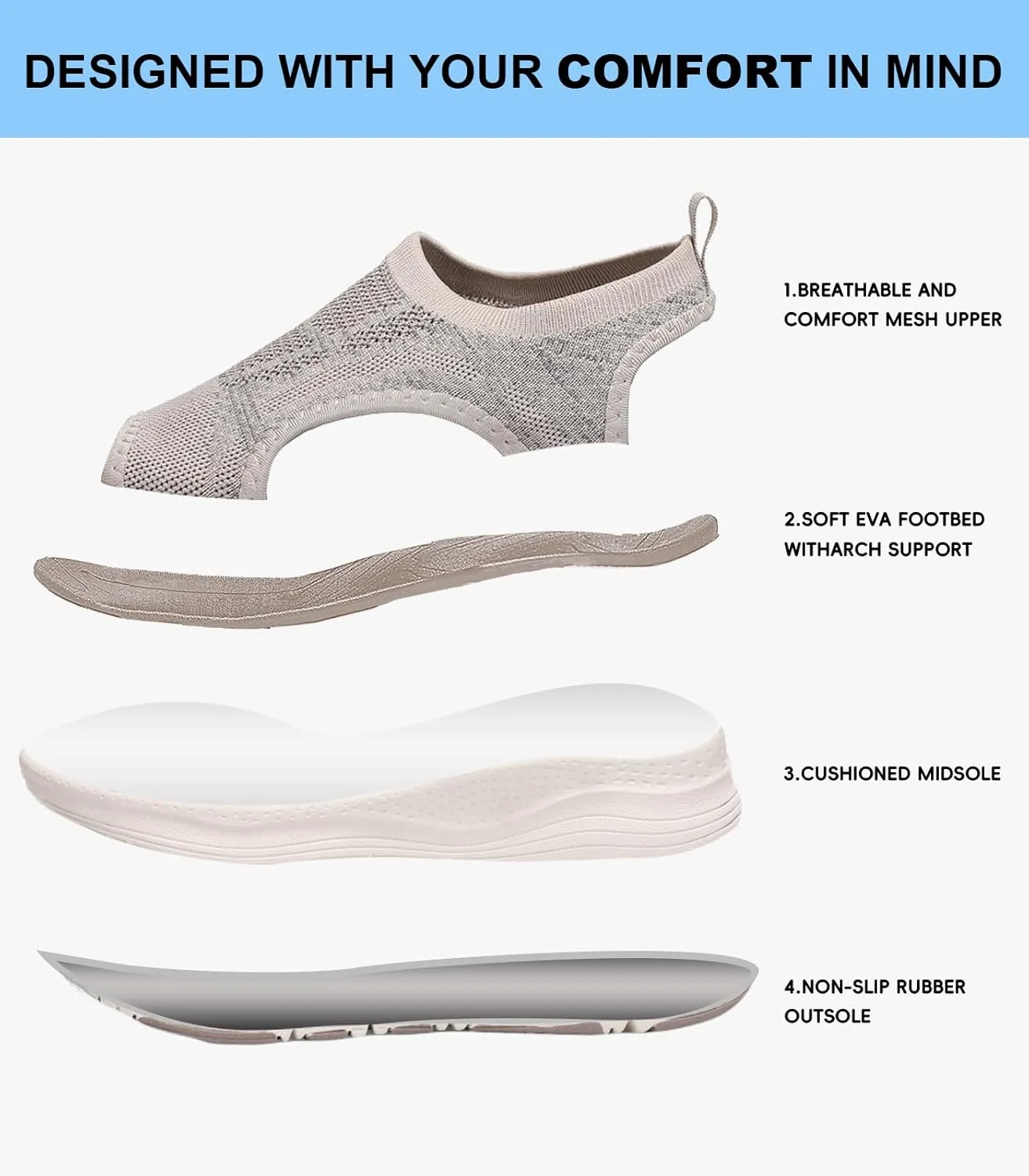 Women Walking Sandals Arch Support Orthotic Comfortable Plantar Fasciitis Non-slip Casual Open Toe Sport Sandals for Athletic Summer Beach