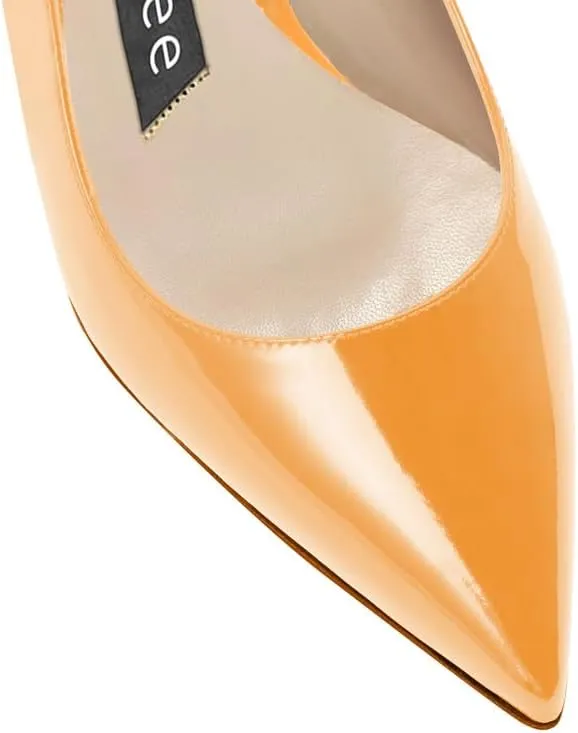 Women's 2 Inch Slingback Pointed Toe Slip On Patent Leather Buckle Strap Kitten Low Heel Sandals Dress Shoes Prom