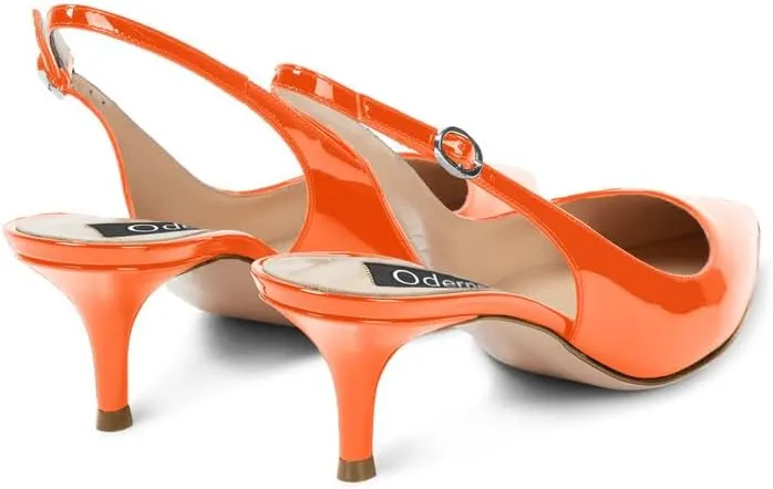 Women's 2 Inch Slingback Pointed Toe Slip On Patent Leather Buckle Strap Kitten Low Heel Sandals Dress Shoes Prom