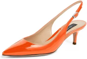 Women's 2 Inch Slingback Pointed Toe Slip On Patent Leather Buckle Strap Kitten Low Heel Sandals Dress Shoes Prom