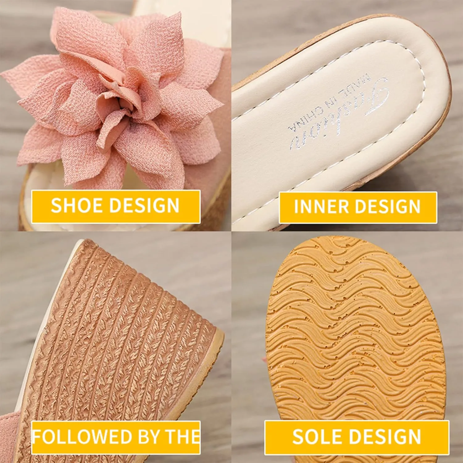 Women's 3D Flower Woven Platform Sandals Wedge Slides,Bohemia Casual Non-Slip Comfy Beach Fish Mouth Open Toes Sandals Dress Heels Slippers
