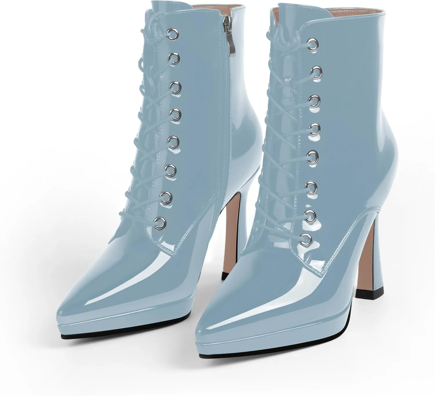 Women's Ankle Boots Platform Stilettos High Heel Pointed Toe Lace Up Dress Booties
