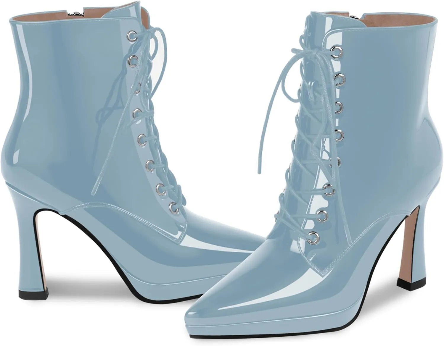 Women's Ankle Boots Platform Stilettos High Heel Pointed Toe Lace Up Dress Booties