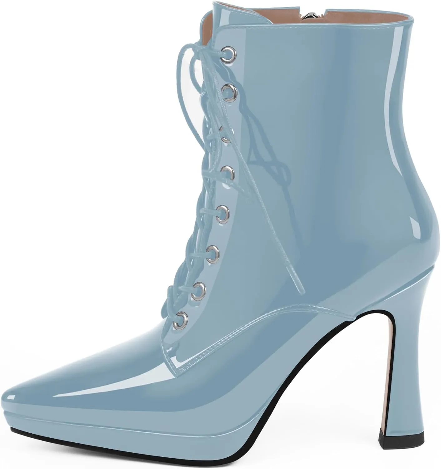 Women's Ankle Boots Platform Stilettos High Heel Pointed Toe Lace Up Dress Booties