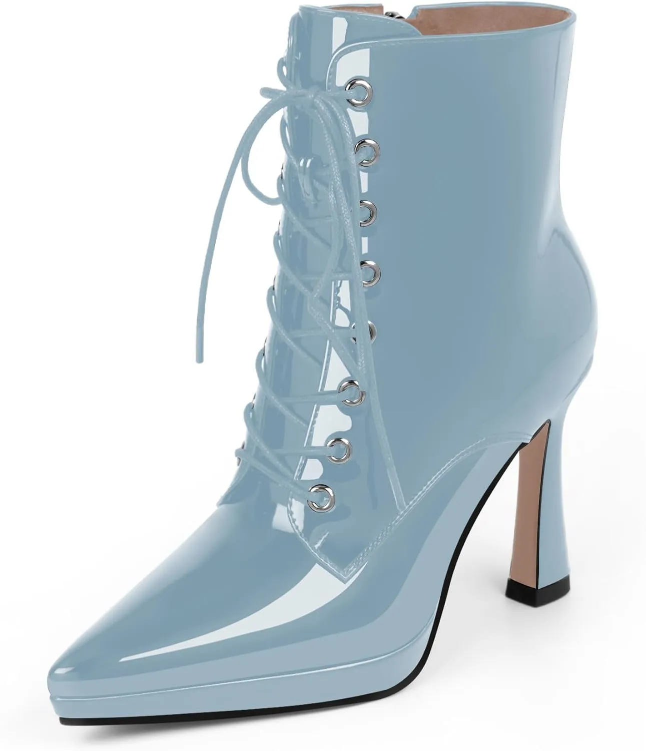Women's Ankle Boots Platform Stilettos High Heel Pointed Toe Lace Up Dress Booties