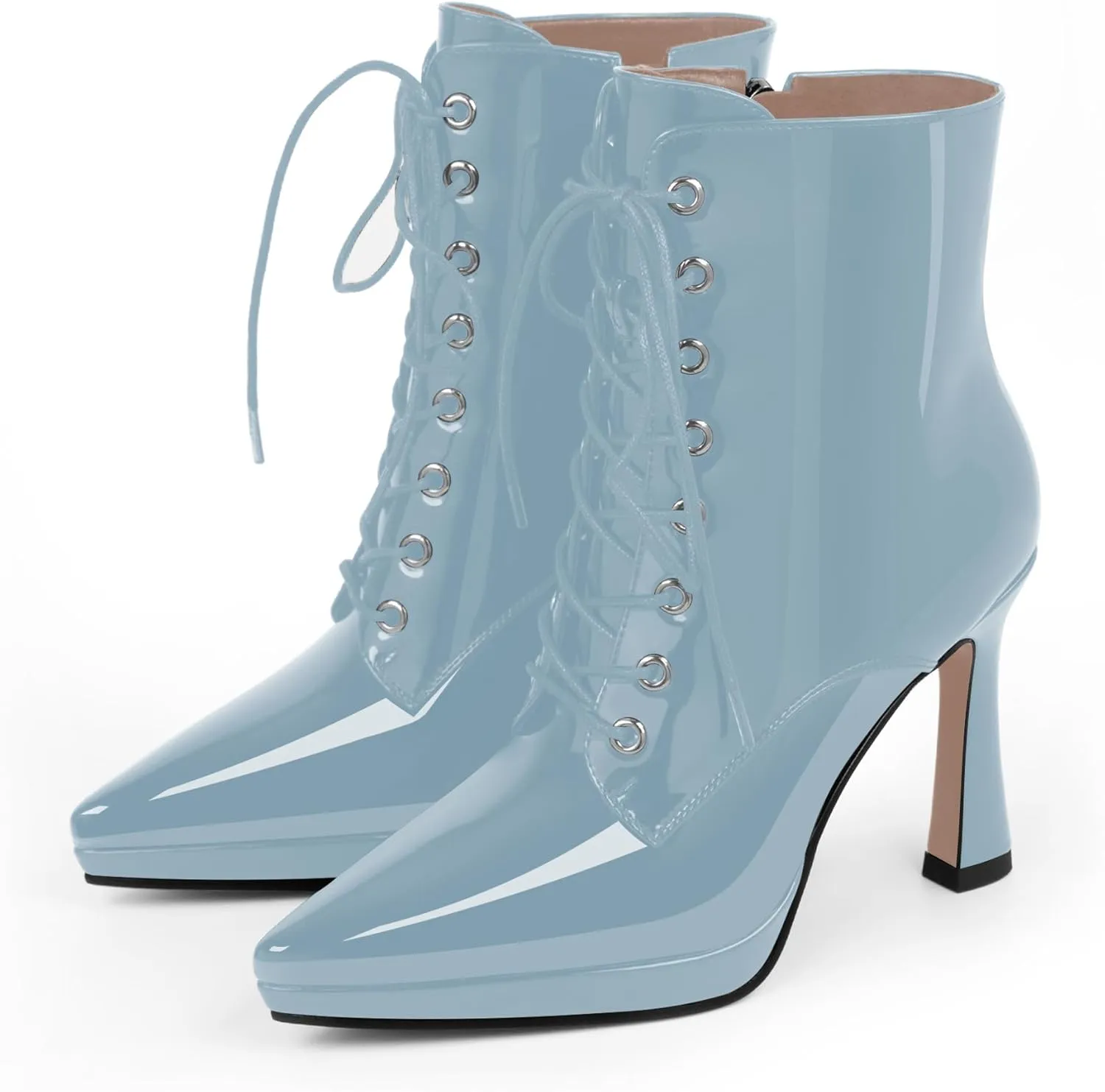 Women's Ankle Boots Platform Stilettos High Heel Pointed Toe Lace Up Dress Booties