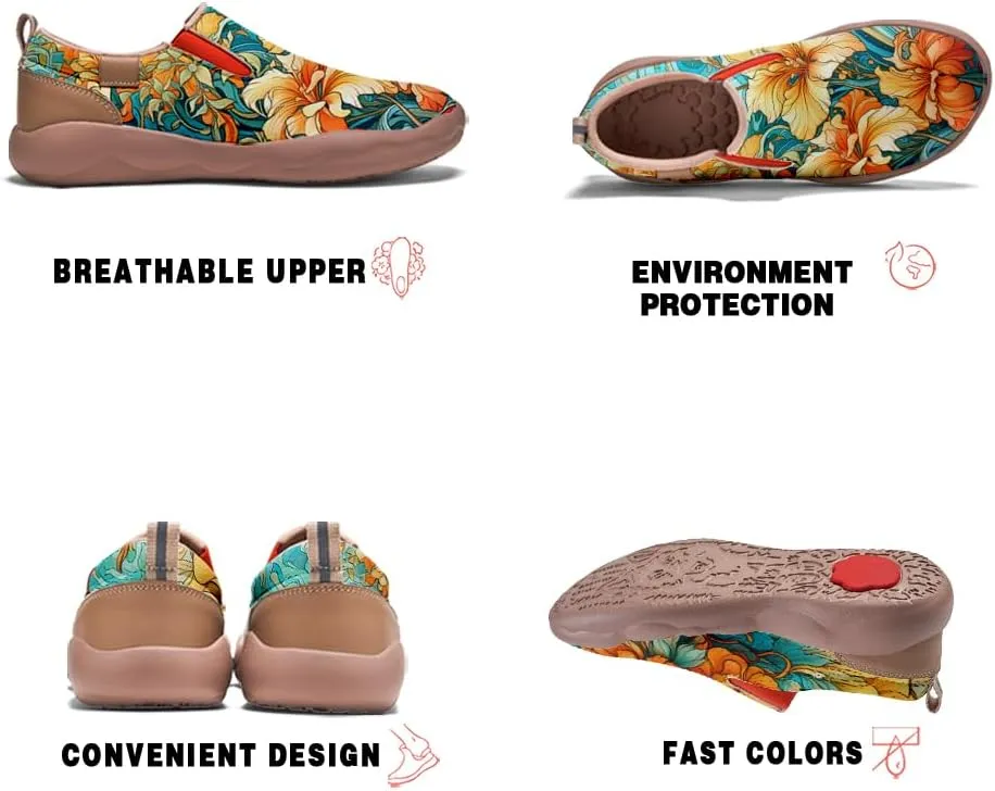 Women's Art Painted Travel Shoes Classical Floral Pattern Slip On Loafers Leather Lightweight Comfort Sneakers