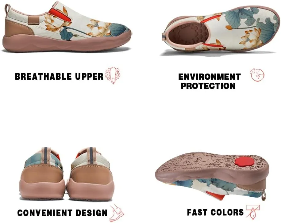 Women's Art Painted Travel Shoes Classical Floral Pattern Slip On Loafers Leather Lightweight Comfort Sneakers