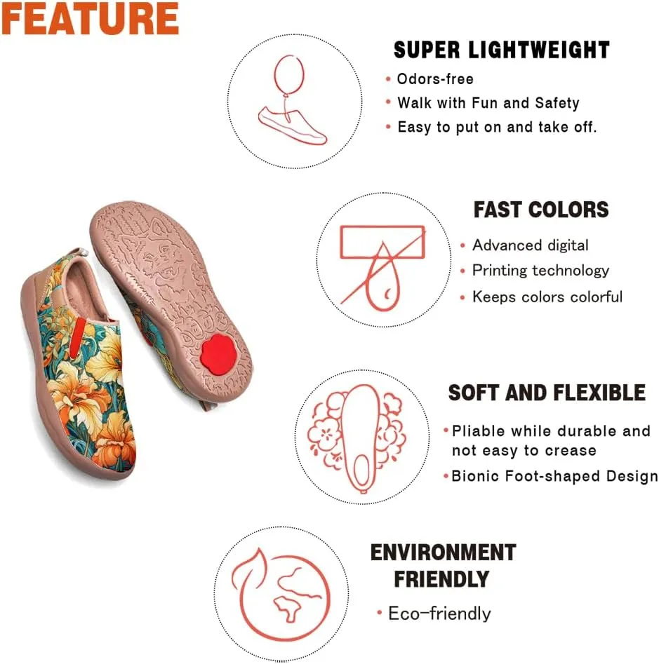 Women's Art Painted Travel Shoes Classical Floral Pattern Slip On Loafers Leather Lightweight Comfort Sneakers