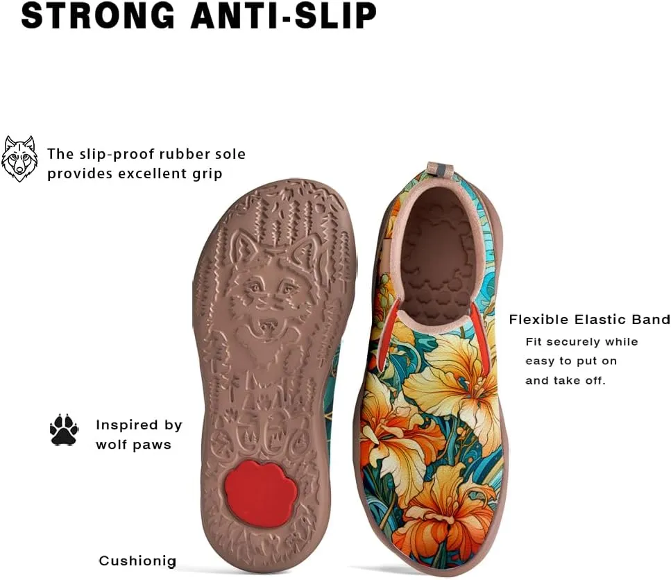 Women's Art Painted Travel Shoes Classical Floral Pattern Slip On Loafers Leather Lightweight Comfort Sneakers