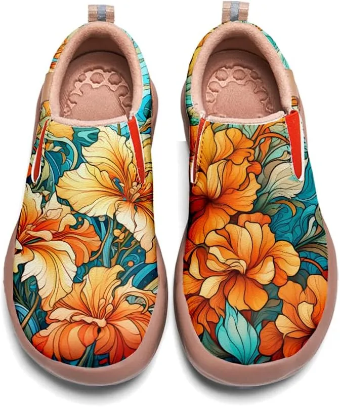 Women's Art Painted Travel Shoes Classical Floral Pattern Slip On Loafers Leather Lightweight Comfort Sneakers