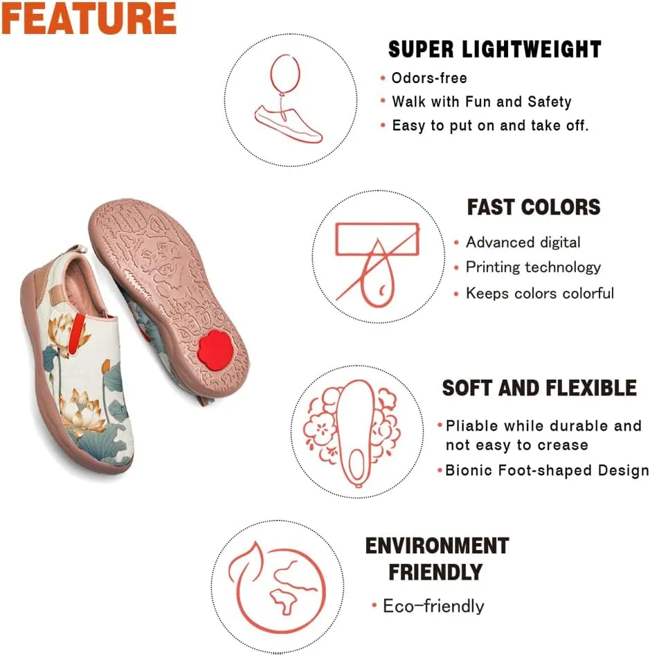 Women's Art Painted Travel Shoes Classical Floral Pattern Slip On Loafers Leather Lightweight Comfort Sneakers