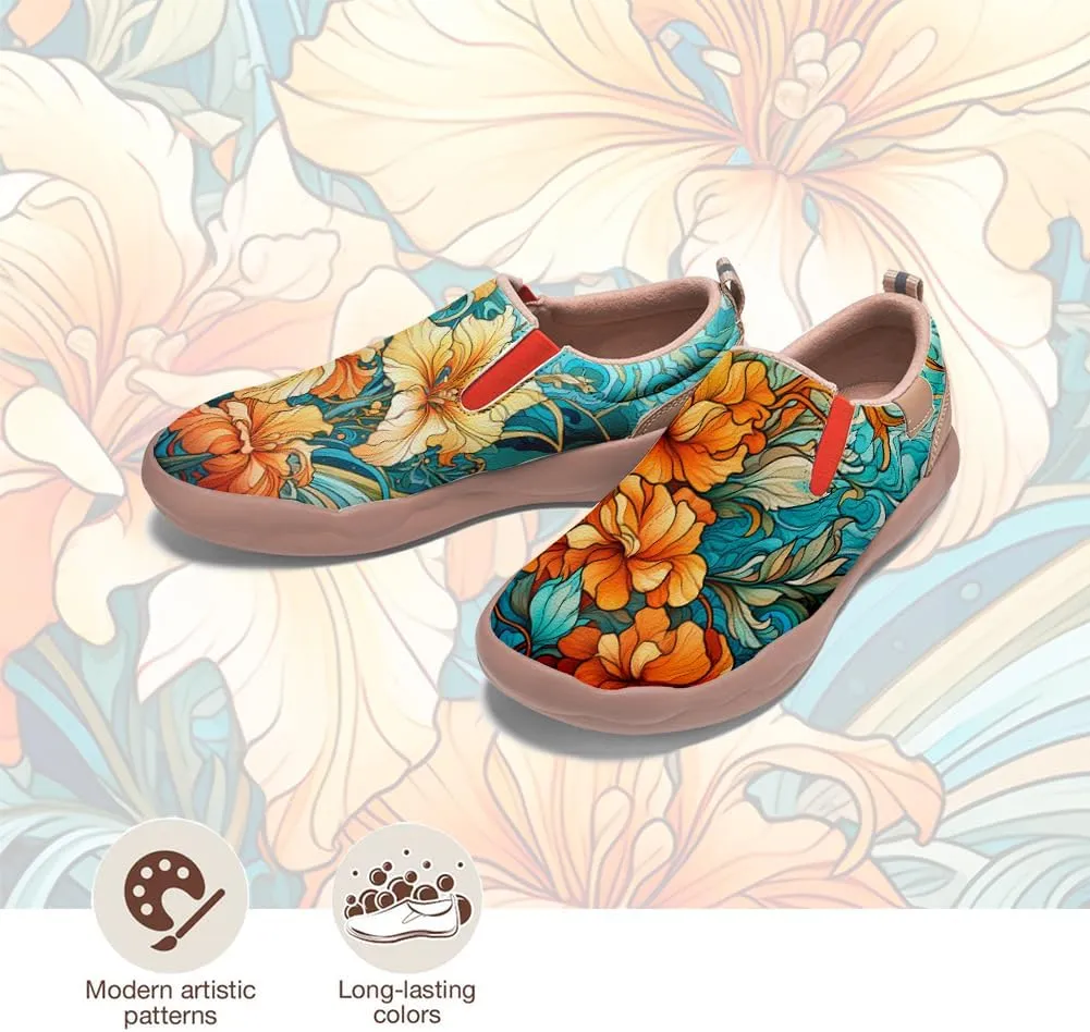 Women's Art Painted Travel Shoes Classical Floral Pattern Slip On Loafers Leather Lightweight Comfort Sneakers