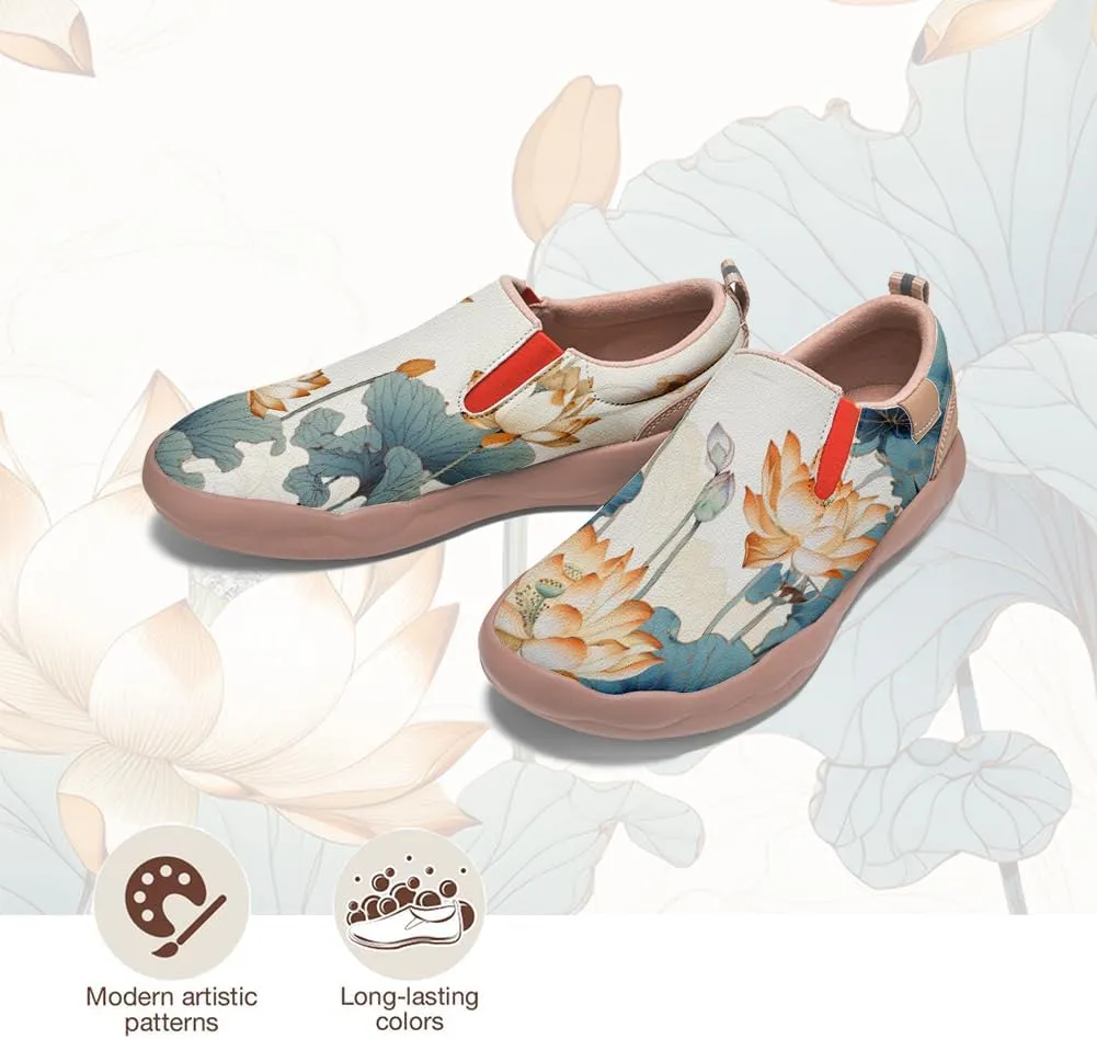 Women's Art Painted Travel Shoes Classical Floral Pattern Slip On Loafers Leather Lightweight Comfort Sneakers