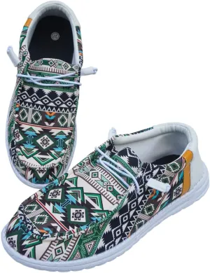 Women's Aztec Print Slip-On Loafers - Elastic Lace Comfort Shoes, Lightweight Foam Sole, Orthotic Support for Daily Wear, Trendy Casual Sneakers (US 6-11)