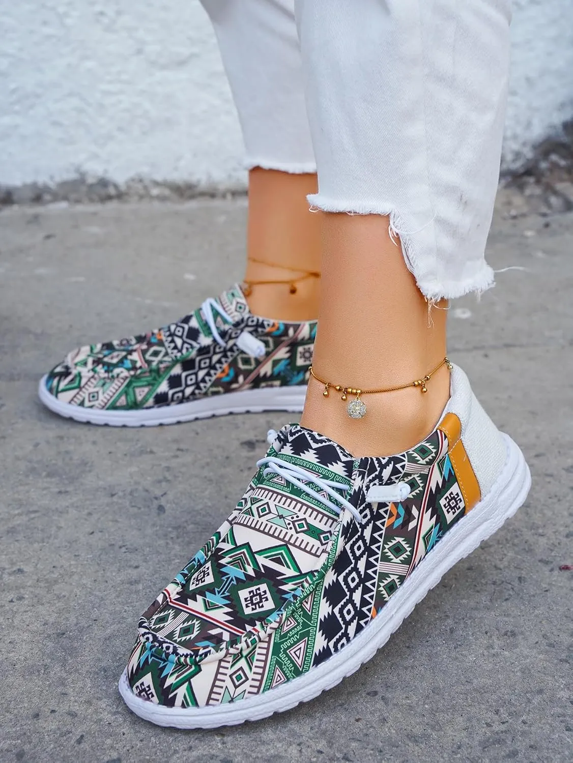 Women's Aztec Print Slip-On Loafers - Elastic Lace Comfort Shoes, Lightweight Foam Sole, Orthotic Support for Daily Wear, Trendy Casual Sneakers (US 6-11)