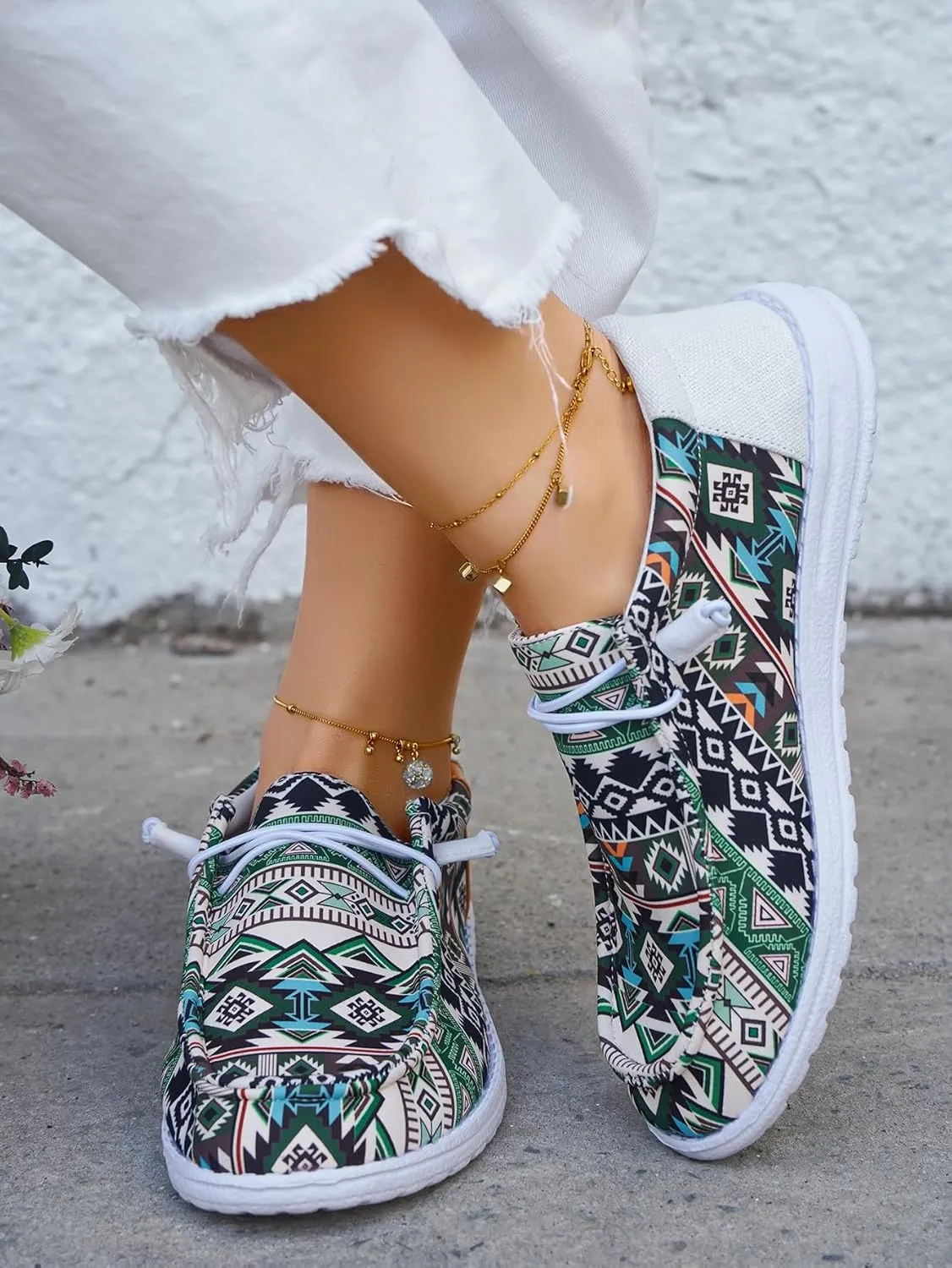 Women's Aztec Print Slip-On Loafers - Elastic Lace Comfort Shoes, Lightweight Foam Sole, Orthotic Support for Daily Wear, Trendy Casual Sneakers (US 6-11)