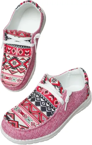 Women's Aztec Print Slip-On Loafers - Elastic Lace Comfort Shoes, Lightweight Foam Sole, Orthotic Support for Daily Wear, Trendy Casual Sneakers (US 6-11)