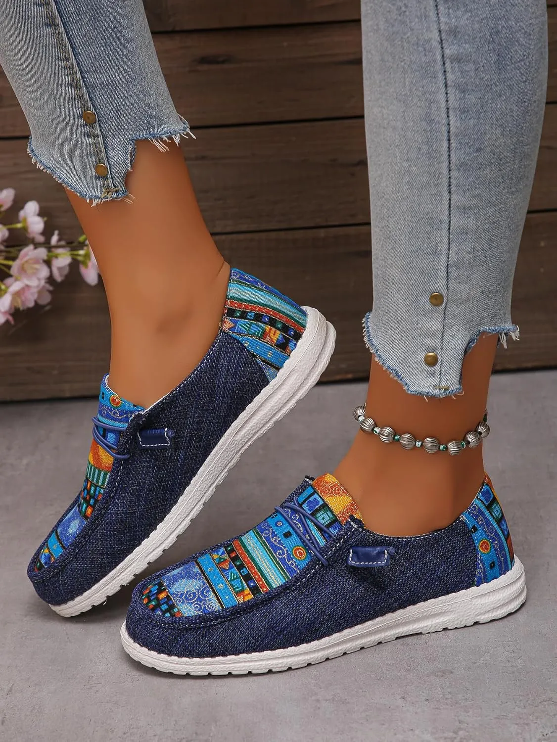 Women's Aztec Print Slip-On Loafers - Elastic Lace Comfort Shoes, Lightweight Foam Sole, Orthotic Support for Daily Wear, Trendy Casual Sneakers (US 6-11)