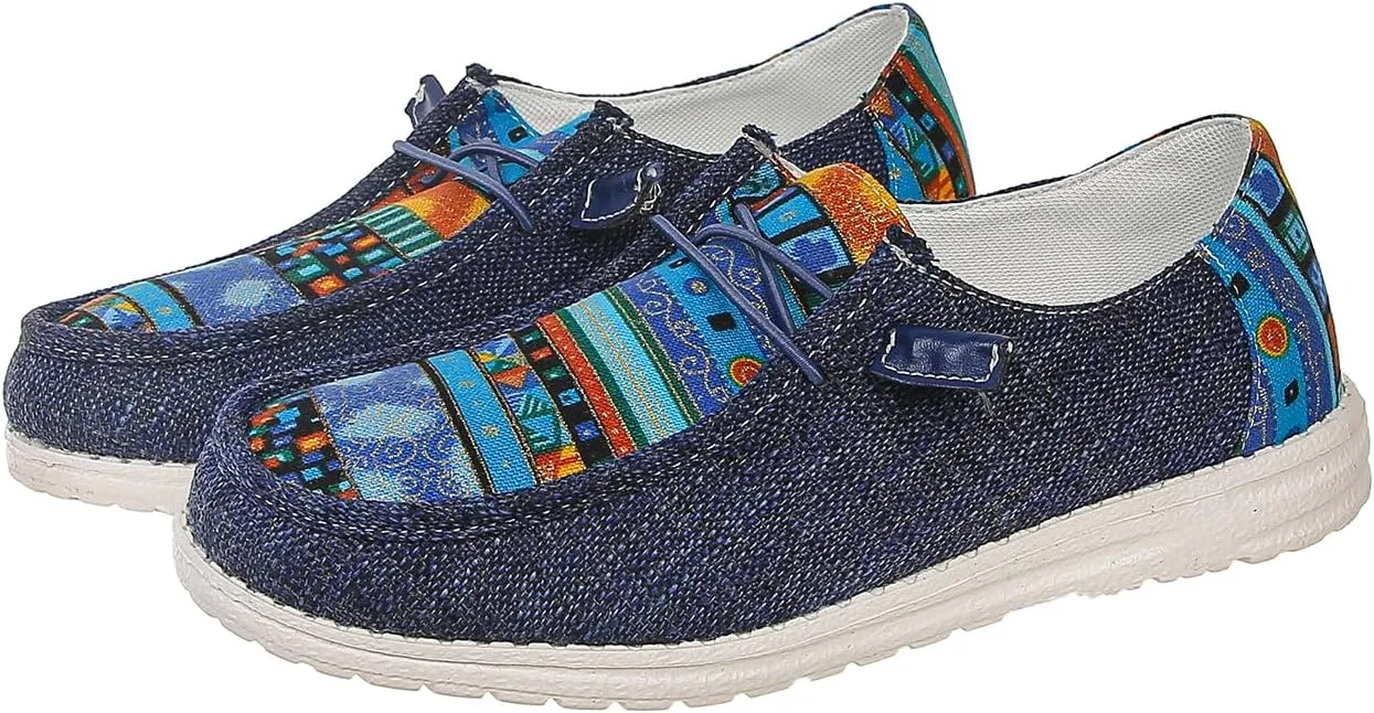 Women's Aztec Print Slip-On Loafers - Elastic Lace Comfort Shoes, Lightweight Foam Sole, Orthotic Support for Daily Wear, Trendy Casual Sneakers (US 6-11)