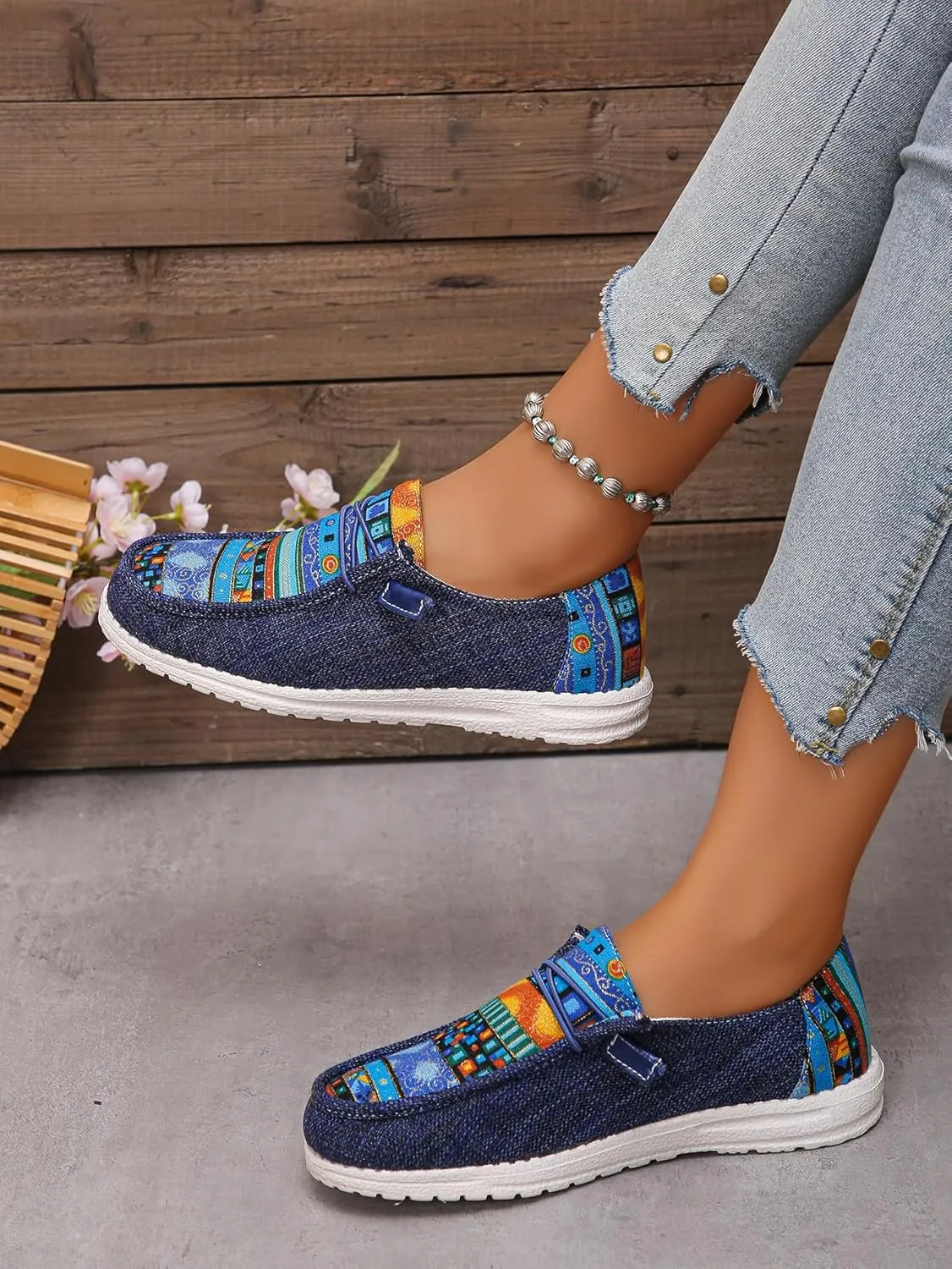 Women's Aztec Print Slip-On Loafers - Elastic Lace Comfort Shoes, Lightweight Foam Sole, Orthotic Support for Daily Wear, Trendy Casual Sneakers (US 6-11)