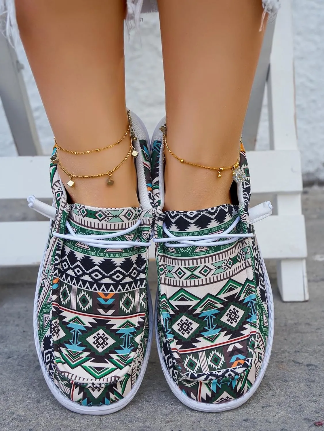 Women's Aztec Print Slip-On Loafers - Elastic Lace Comfort Shoes, Lightweight Foam Sole, Orthotic Support for Daily Wear, Trendy Casual Sneakers (US 6-11)
