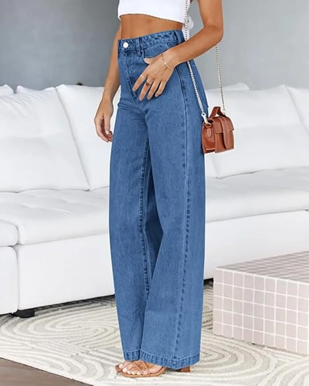 Women's Boyfriend Jeans Mid Waisted Straight Leg Loose Lightweight Jeans Stretchy Casual Denim Pants