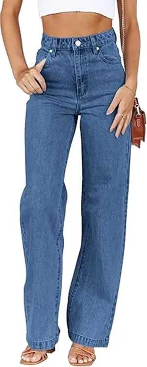 Women's Boyfriend Jeans Mid Waisted Straight Leg Loose Lightweight Jeans Stretchy Casual Denim Pants