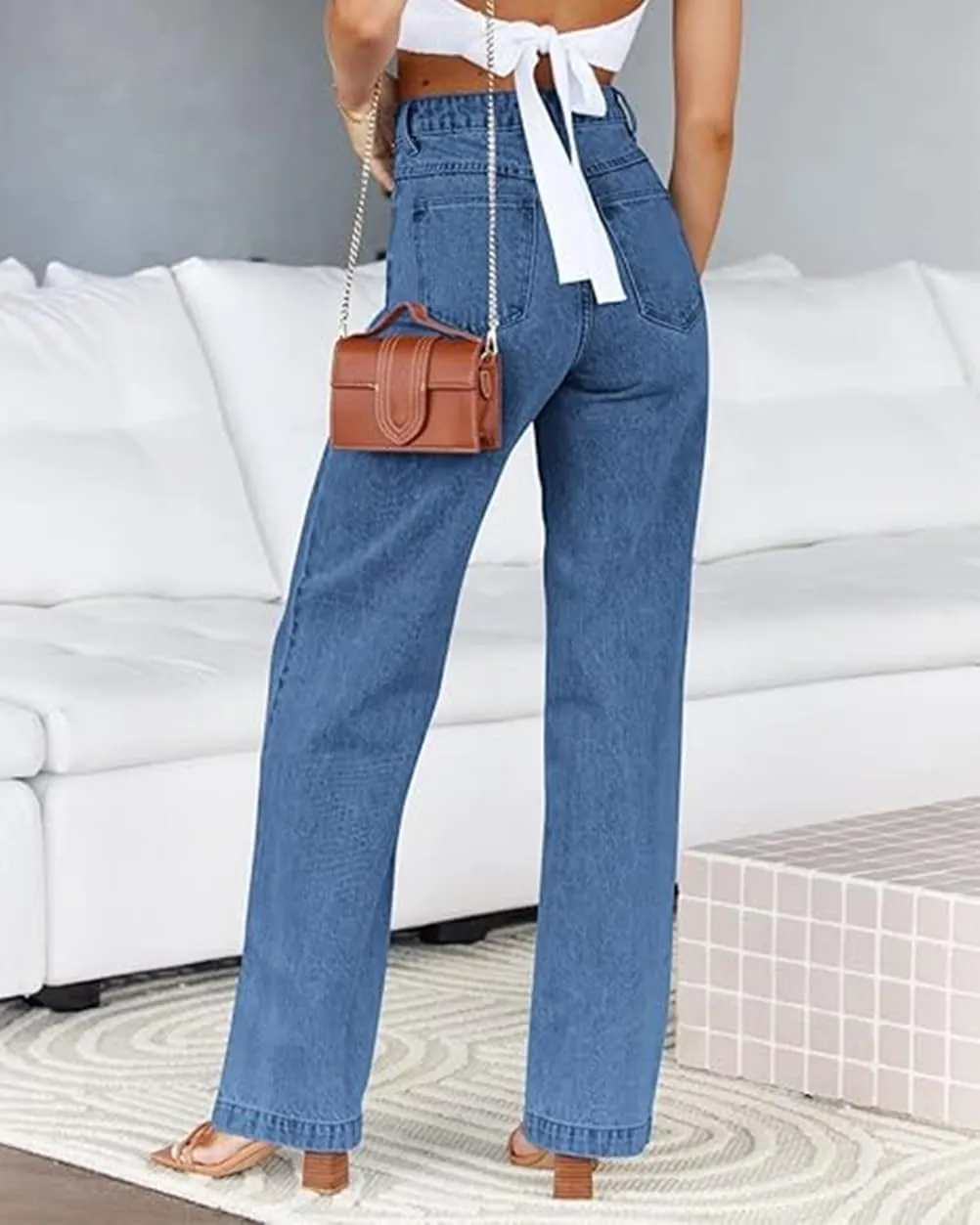 Women's Boyfriend Jeans Mid Waisted Straight Leg Loose Lightweight Jeans Stretchy Casual Denim Pants