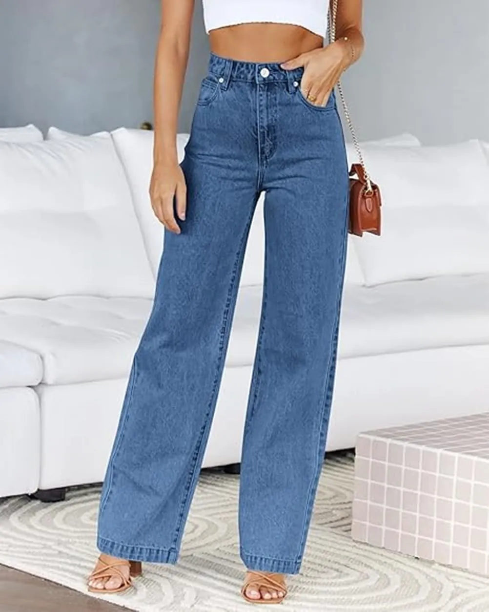 Women's Boyfriend Jeans Mid Waisted Straight Leg Loose Lightweight Jeans Stretchy Casual Denim Pants