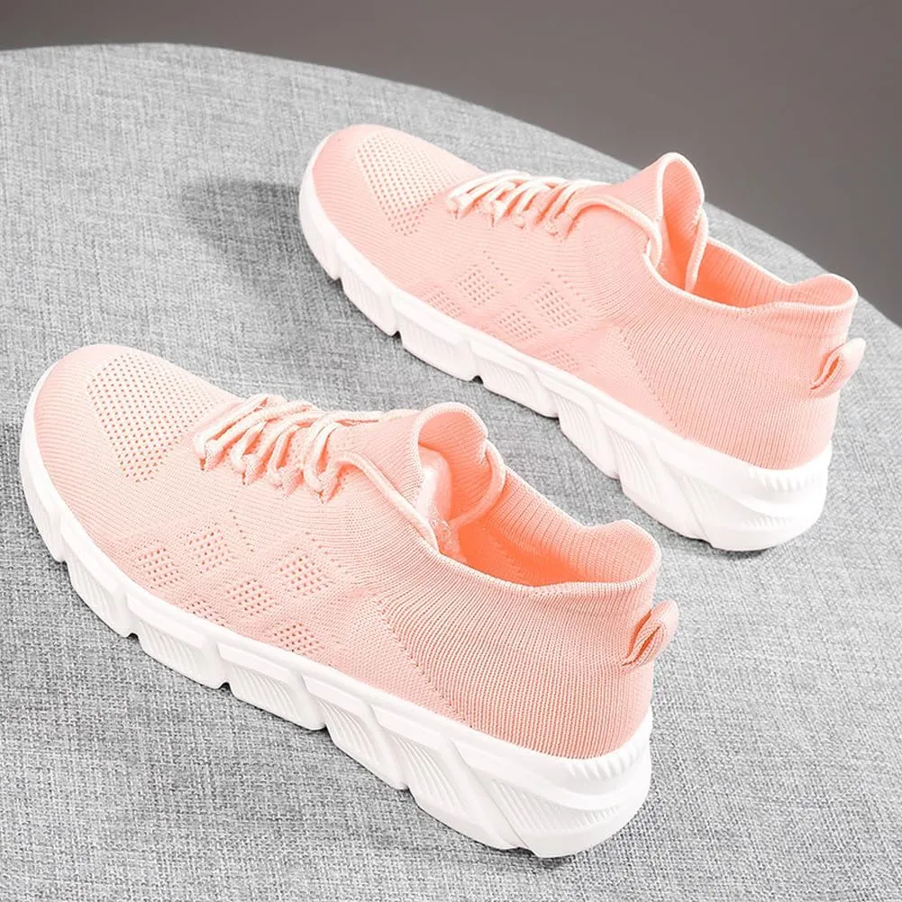 Women's Breathable Mesh Lace Up Sneakers Road Running Walking Sock Shoes