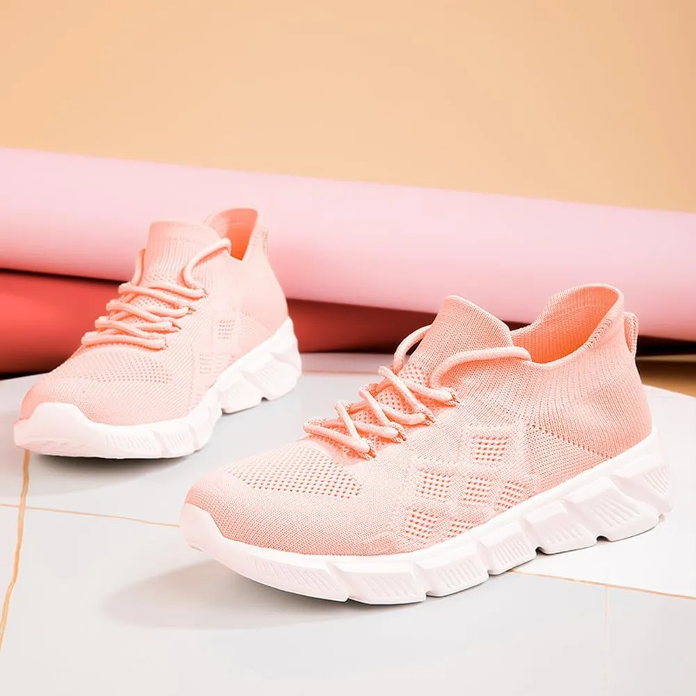 Women's Breathable Mesh Lace Up Sneakers Road Running Walking Sock Shoes