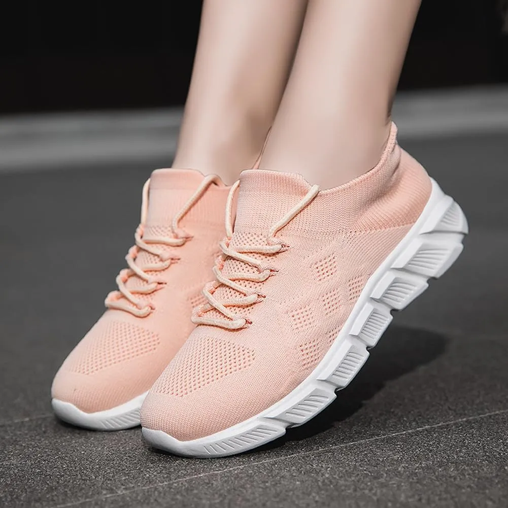 Women's Breathable Mesh Lace Up Sneakers Road Running Walking Sock Shoes