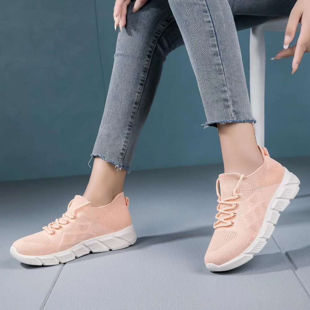 Women's Breathable Mesh Lace Up Sneakers Road Running Walking Sock Shoes