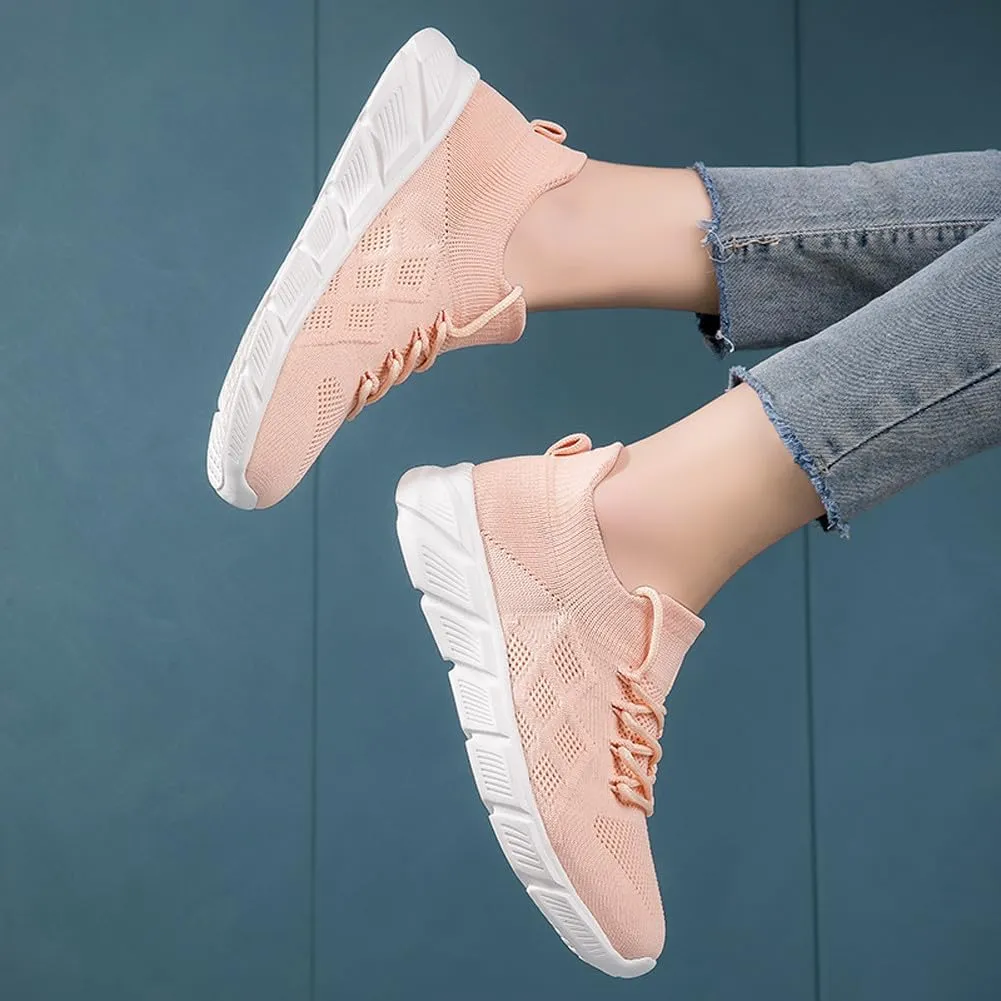 Women's Breathable Mesh Lace Up Sneakers Road Running Walking Sock Shoes