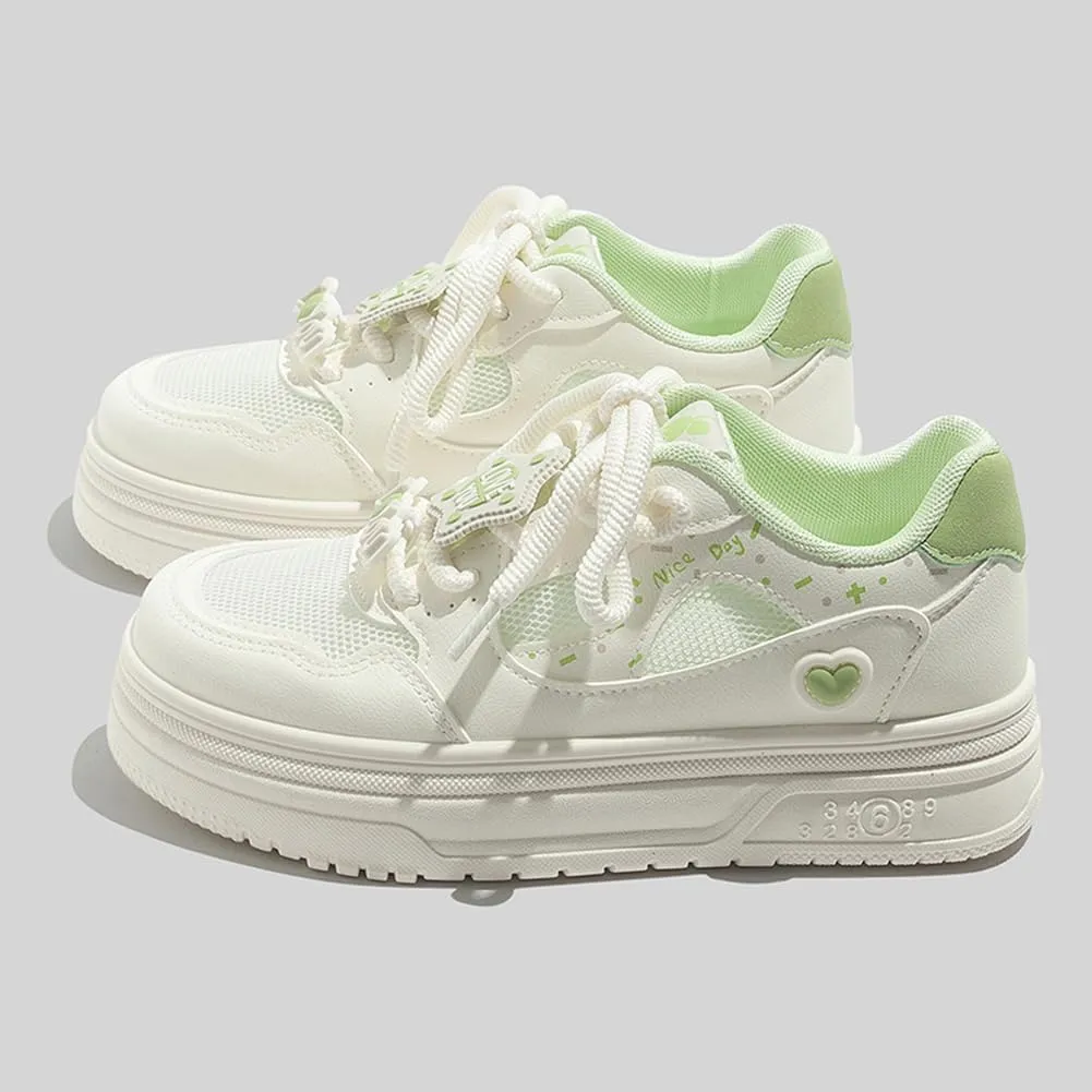 Womens Breathable Mesh Platform Sneakers Y2K Cute Fashion Casual Campus Lightweight Walking Shoes