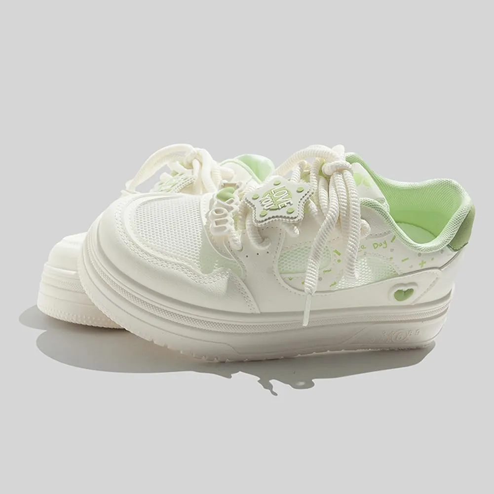 Womens Breathable Mesh Platform Sneakers Y2K Cute Fashion Casual Campus Lightweight Walking Shoes